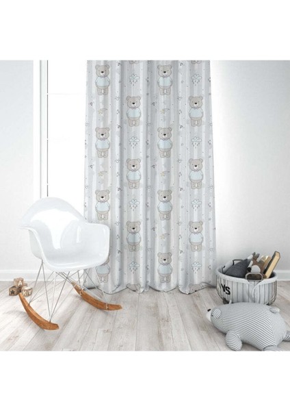 Iskandinav Stili, Gri, Mavi, Ayılar, Ithal Kumaş, Çocuk ve Bebek Odası Fon Perde - 1 Kanat modelleri