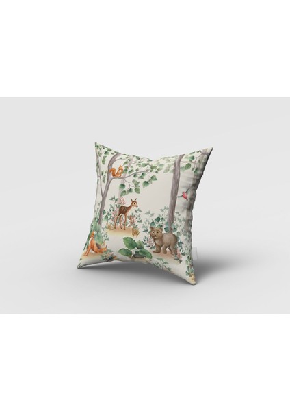 Iskandinav Stili Orman Hayvanları, Krem, Ithal Kumaş, Çocuk ve Bebek Odası Fon Perde - 1 Kanat fırsatları