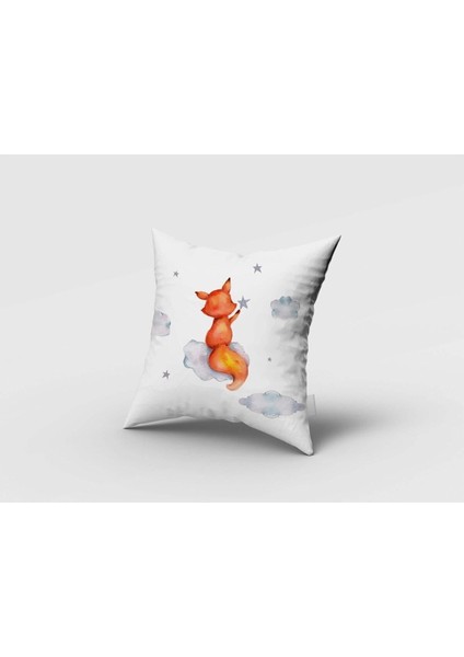 Sulu Boya Efektli, Yıldız Tutan Tilki, Beyaz, Turuncu, Çocuk ve Bebek Odası Fon Perde - 1 Kanat fırsatları