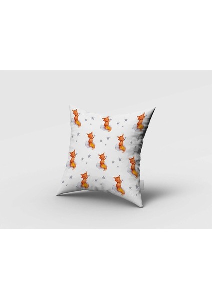 Sulu Boya Efektli, Yıldız Tutan Tilki, Beyaz, Turuncu, Çocuk ve Bebek Odası Fon Perde - 1 Kanat indirimleri