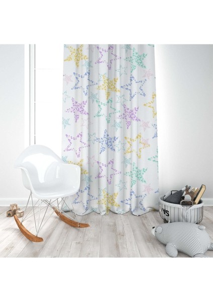 Rengarek Yıldızlar, Beyaz, Mor, Sarı, Ithal Kumaş, Çocuk ve Bebek Odası Fon Perde - 1 Kanat modelleri