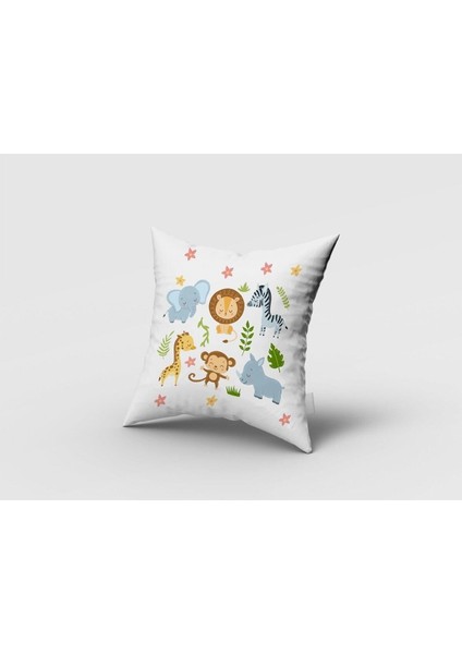 Sevimli Hayvanlar, Beyaz, Mavi, Ithal Kumaş, Çocuk ve Bebek Odası Fon Perde - 1 Kanat fırsatları