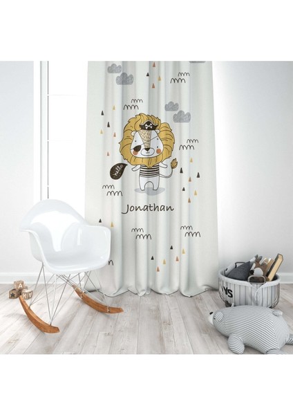 Korsan Aslan, Beyaz,sarı, Ithal Kumaş, Çocuk ve Bebek Odası Fon Perde - 1 Kanat modelleri