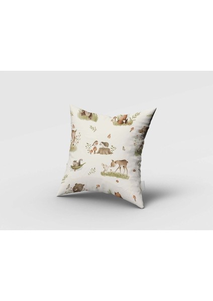 Soft Orman Hayvanları, Krem, Yeşil, Tilki, Ithal Kumaş, Çocuk ve Bebek Odası Fon Perde - 1 Kanat fırsatları