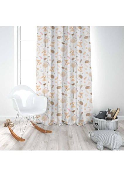 Tilki ve Kirpi, Beyaz, Ithal Kumaş Çocuk ve Bebek Odası Fon Perde 1 Kanat modelleri