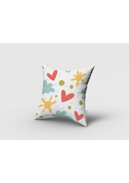 Güneşi Bulut, Kalp, Sarı, Mavi, Kırmızı, Ithal Kumaş, Çocuk ve Bebek Odası Fon Perde - 1 Kanat fırsatları