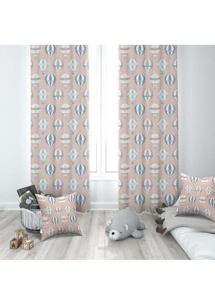 Soft Uçan Balonlar, Soft Pembe, Ithal Kumaş, Çocuk ve Bebek Odası Fon Perde - 1 Kanat