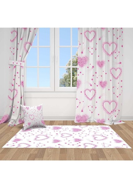 Pembe Kalpler, Pembe, Beyaz, Ithal Kumaş, Çocuk ve Bebek Odası Fon Perde - 1 Kanat