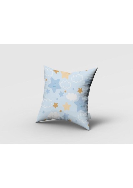 Gülen Yıldızlar ve Bulutlar, Mavi, Beyaz, Ithal Kumaş, Çocuk ve Bebek Odası Fon Perde - 1 Kanat fırsatları