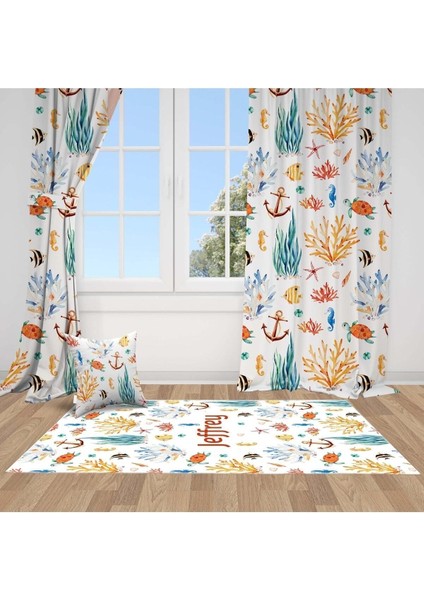 Okyanus, Deniz Altı Dünyası, Yeşil, Sarı, Ithal Kumaş, Çocuk ve Bebek Odası Fon Perde - 1 Kanat