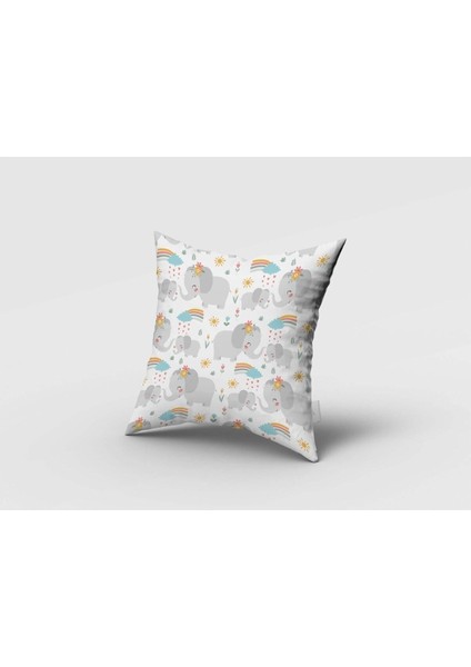 Gülen Fil ve Yavrusu, Beyaz, Gri, Ithal Kumaş, Çocuk ve Bebek Odası Fon Perde - 1 Kanat fırsatları