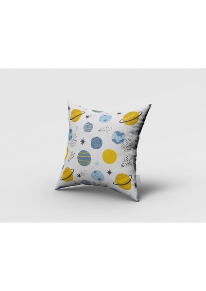 Renkli Gezegenler, Beyaz, Sarı, Ithal Kumaş Çocuk ve Bebek Odası Fon Perde - 1 Kanat fırsatları