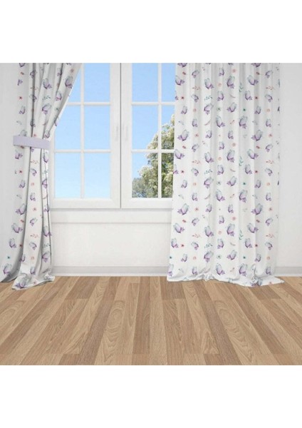 Mor Kelebekler, Beyaz, Ithal Kumaş, Çocuk ve Bebek Odası Fon Perde - 1 Kanat