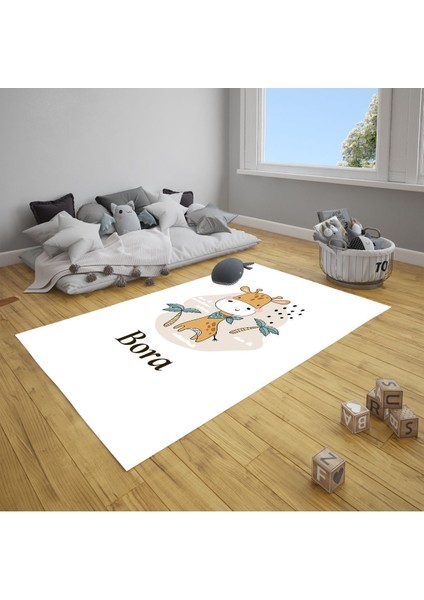 Sevimli Zürafalar, Beyaz, Turuncu, Ithal Kumaş, Çocuk ve Bebek Odası Fon Perde - 1 Kanat modelleri