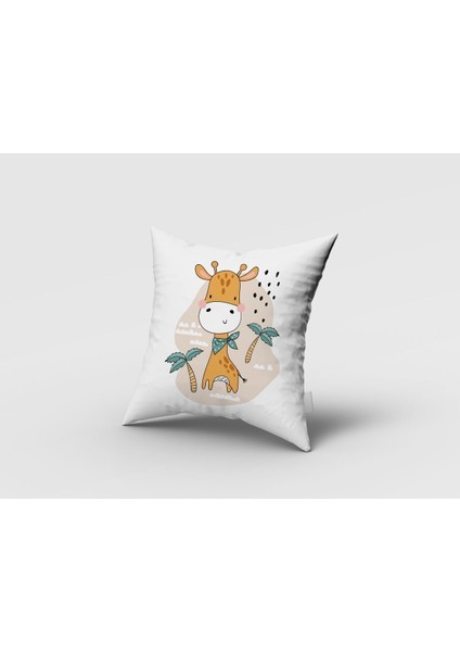 Sevimli Zürafalar, Beyaz, Turuncu, Ithal Kumaş, Çocuk ve Bebek Odası Fon Perde - 1 Kanat indirimleri