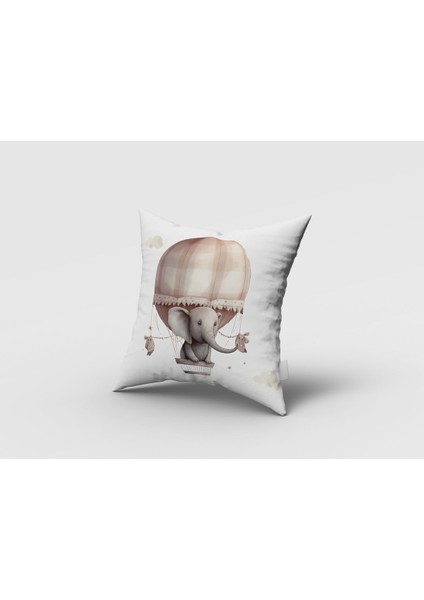 Uçan Balon 3D Hayvanlar, Beyaz, Kahverengi, Ithal Kumaş, Çocuk ve Bebek Odası Fon Perde - 1 Kanat fırsatları