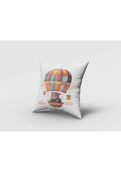 Uçan Balon 3D Hayvanlar, Beyaz, Kahverengi, Ithal Kumaş, Çocuk ve Bebek Odası Fon Perde - 1 Kanat indirimleri