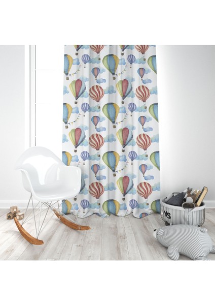Suluboya Renkli Balonlar,mavi, Sarı, Ithal Kumaş, Çocuk ve Bebek Odası Fon Perde - 1 Kanat modelleri