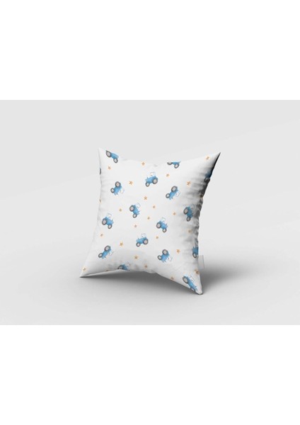 Mavi Traktör, Beyaz, Mavi, Ithal Kumaş, Çocuk ve Bebek Odası Fon Perde - 1 Kanat fırsatları