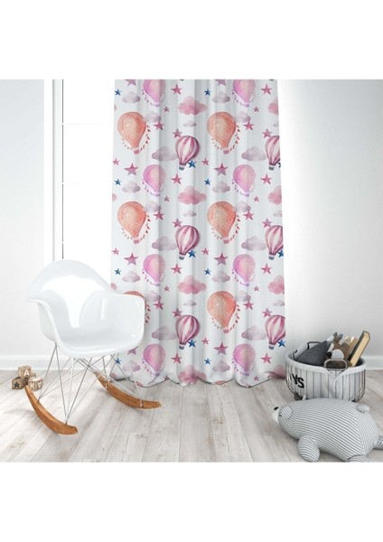 Renkli Balonlar, Beyaz, Mor, Turuncu, Ithal Kumaş, Çocuk ve Bebek Odası Fon Perde - 1 Kanat modelleri