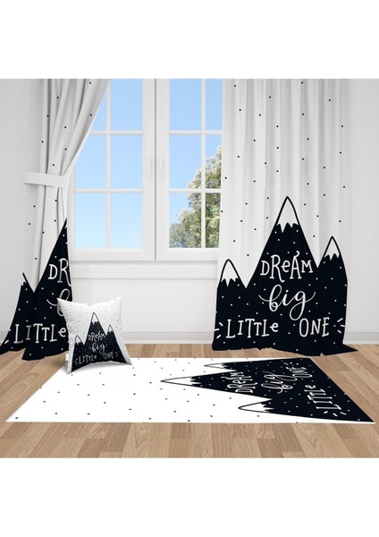 Iskandinav Stili Dağlar, Siyah, Beyaz, Ithal Kumaş, Çocuk ve Bebek Odası Fon Perde - 1 Kanat