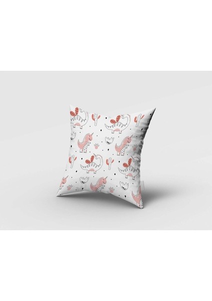 Pembe Sevimli Dinazorlar, Beyaz, Pembe, Ithal Kumaş, Çocuk ve Bebek Odası Fon Perde - 1 Kanat fırsatları