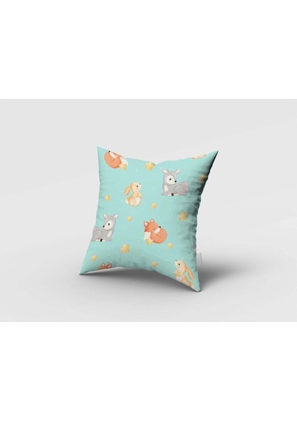 Tavşan, Geyik, Tilki Orman Hayvanlı, Yeşil, Ithal Kumaş, Çocuk ve Bebek Odası Fon Perde - 1 Kanat fırsatları