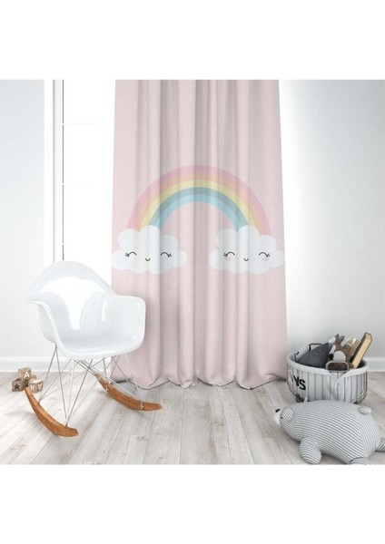 Gökkuşağı ve Bulutlar, Pembe, Ithal Kumaş, Çocuk ve Bebek Odası Fon Perde - 1 Kanat modelleri