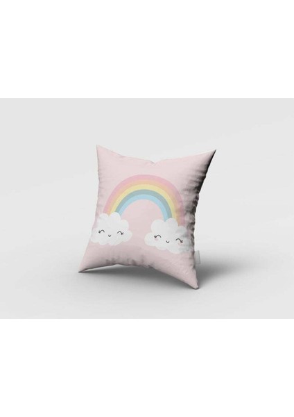 Gökkuşağı ve Bulutlar, Pembe, Ithal Kumaş, Çocuk ve Bebek Odası Fon Perde - 1 Kanat fırsatları