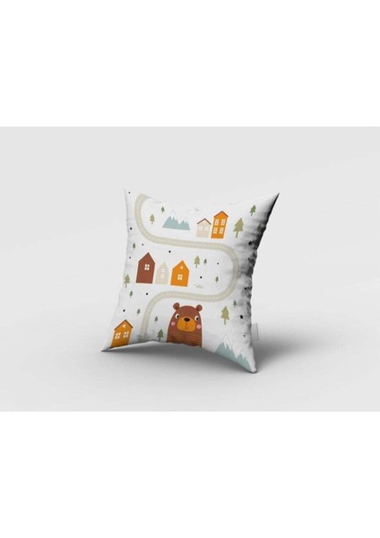 Iskandinav Stili, Ayı, Beyaz, Turuncu, Ithal Kumaş, Çocuk ve Bebek Odası Fon Perde - 1 Kanat fırsatları