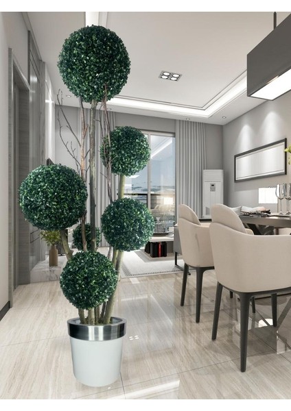 Yapay Ağaç Gümüş Kemerli Beyaz Galvaniz Saksıda Yeşil Top Şimşir Ağacı 6 Toplu 175cm Yapay Çiçek fırsatları