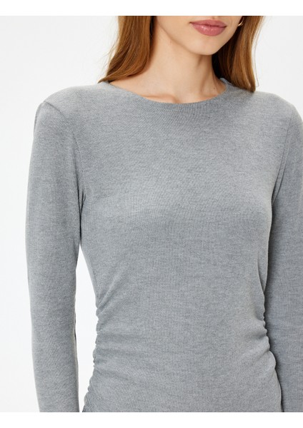 Midi Boy Kalem Elbise Fitilli Uzun Kollu Bisiklet Yaka Slim Fit