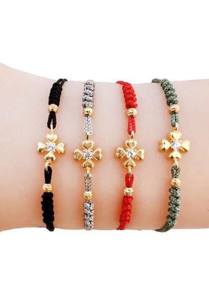 Gümüş Altın Yaldızlı Zirkon Taşlı Dorica Toplu Gri Ipli Yonca Şans Bileklik SGTL12523GRI fiyatları