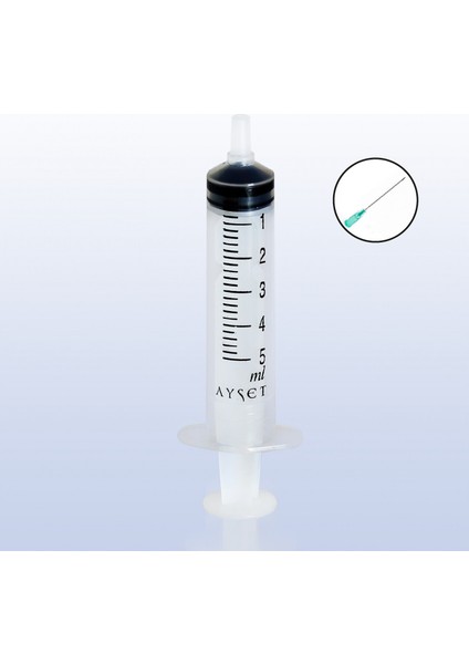 5 ml Yeşil Iğneli (25 Adet) Enjektör Steril 5 cc Şırınga 38MM 21G