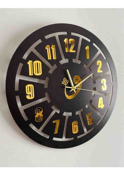 Dekoratif Duvar Saati Siyah - Gold Ahşap Aynalı Pleksi 40 X40 cm fiyatları