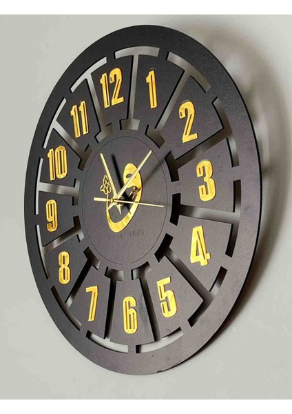 Dekoratif Duvar Saati Siyah - Gold Ahşap Aynalı Pleksi 40 X40 cm modelleri