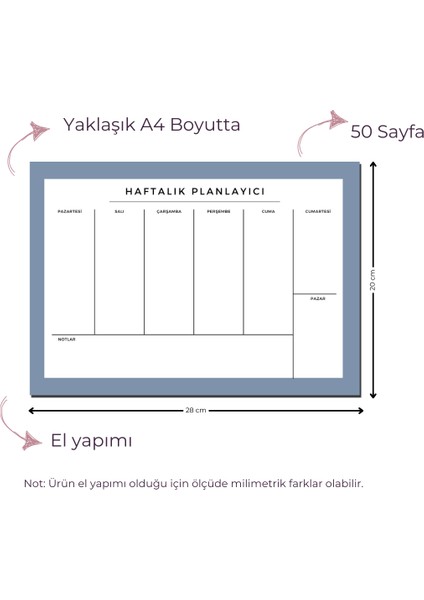 Chi-Chi Papers Büyük Boy Haftalık Masaüstü Planlayıcı - Mavi