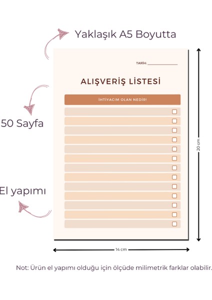 Chi-Chi Papers Masaüstü Planlayıcı Alışveriş Listesi Eva