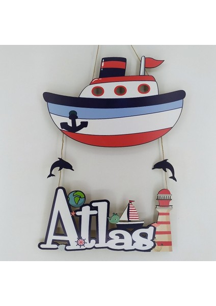 Denizci Konsepti Gemili Ahşap Kapı Süsü Isme Özel ve Işıklı fiyatları