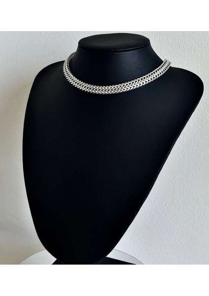 Nesly Accessories Silver 316L Paslanmaz Çelik Örgü Model Choker Kolye