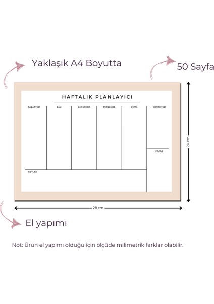 Chi-Chi Papers Büyük Boy Haftalık Masaüstü Planlayıcı - Krem Rengi