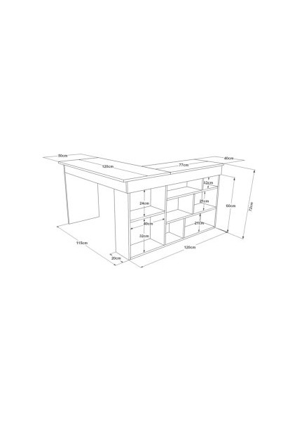 Kitaplık Raflı Çalışma Masası Bilgisayar Masası Çam-Beyaz