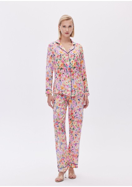 Selly Desenli Viskon Uzun Pijama Takımı