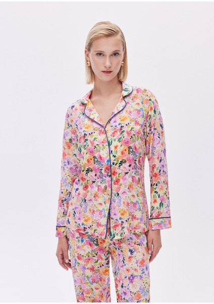 Selly Desenli Viskon Uzun Pijama Takımı