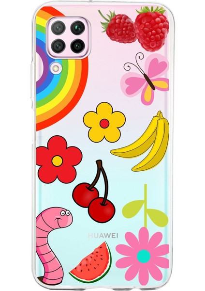 Huawei P40 Lite ile Uyumlu 1mm Slim Fit Water Color 5 Baskılı Şeffaf Kılıf