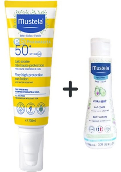 Güneş Losyonu SPF50 200 ml + Mustela Hydra Bebe 100 ml