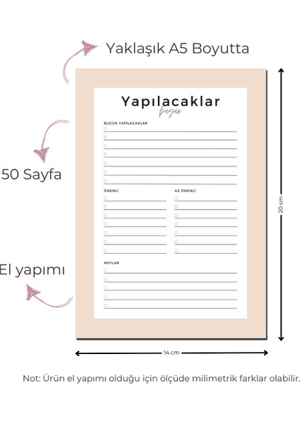 Chi-Chi Papers Masaüstü Planlayıcı Yapılacaklar Listesi - Krem