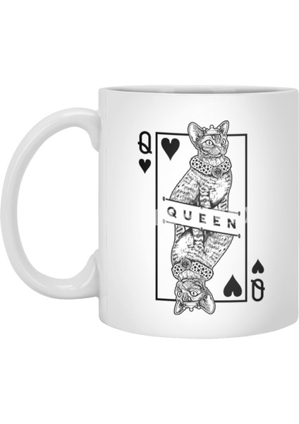 Devon Rex Cat Lover Queen Of Hearts Funny Pop Art Beyaz Kupa