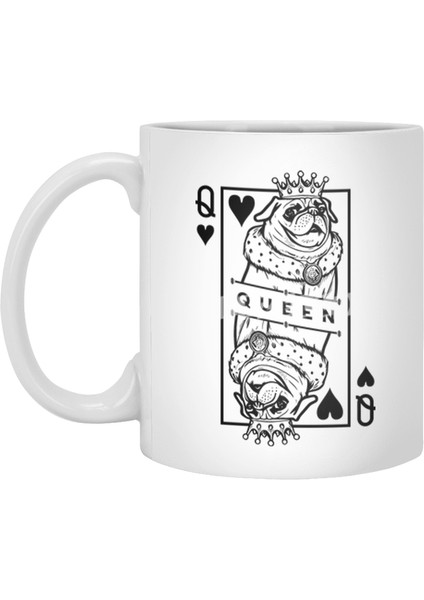 Funny Pug Queen Of Hearts Dog Lover Playing Card Pop Art Beyaz Kupa