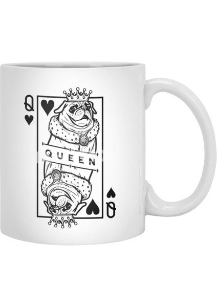 Funny Pug Queen Of Hearts Dog Lover Playing Card Pop Art Beyaz Kupa